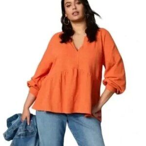 NWT Anthropologie Pilcro Orange Balloon Sleeve Babydoll Top XS Petite